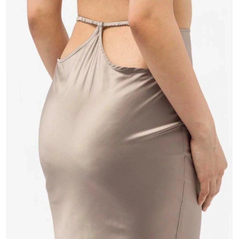 Miaou Verona Midi Skirt Back Cut-Outs Cutouts Shiny Satin Champagne Edgy Stretch